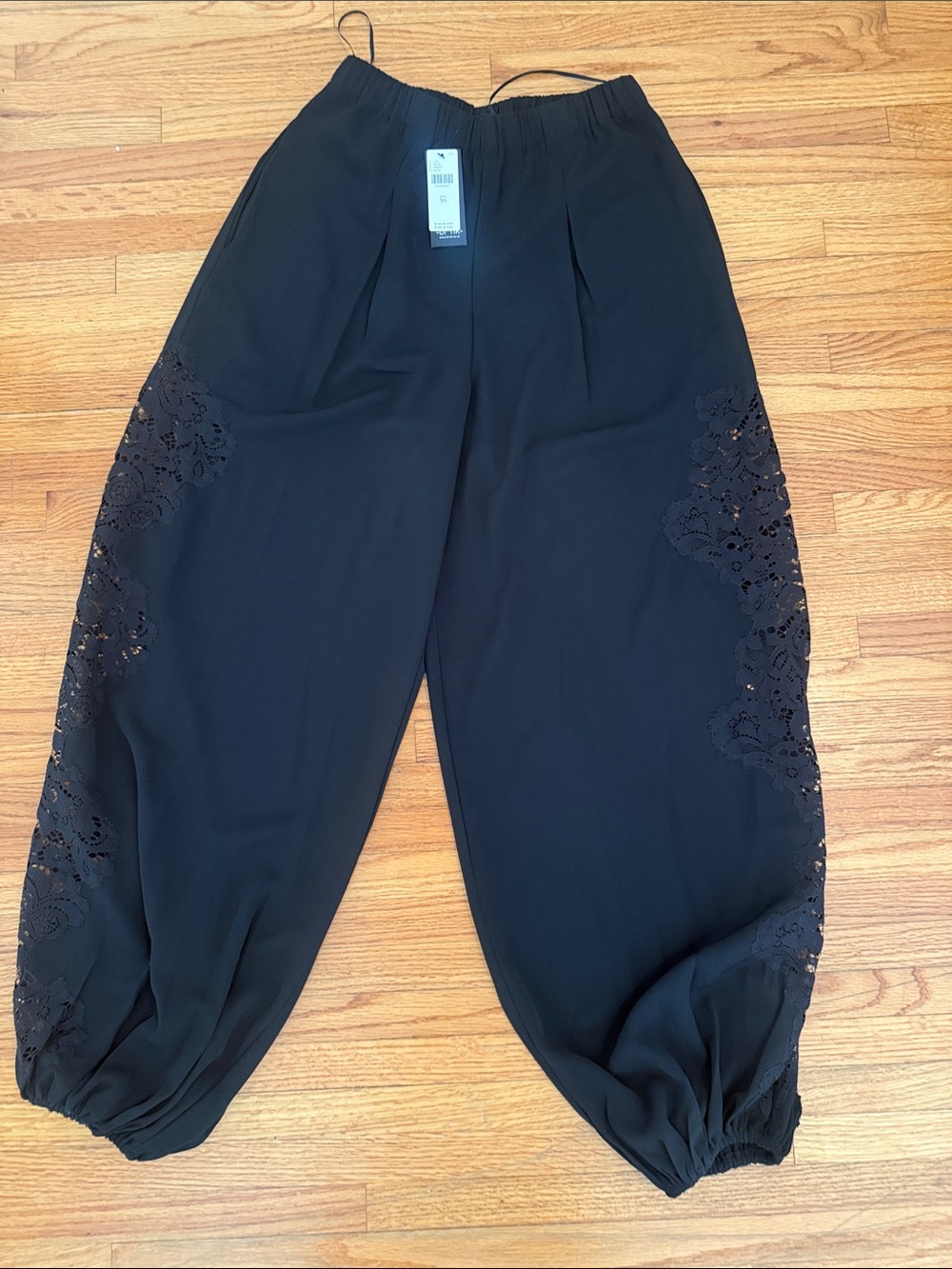 Anthropologie Black Wide-Leg Crochet-Panel Harem Pants